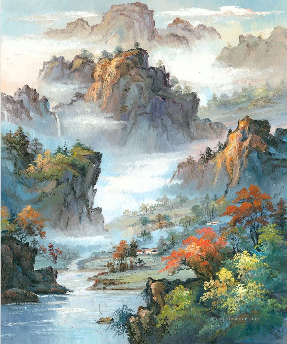Chinesische Landschaft Shanshui Berge Wasserfall 0 955 Ölgemälde